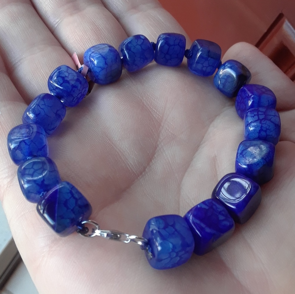 Nwt! Genuine 136 ct Blue Agate 7.5 inch Bracelet